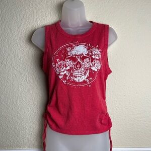 No Boundaries Red Skull Floral Muscle Tee